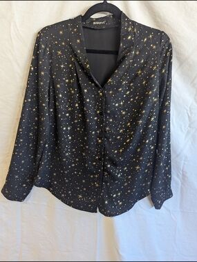 Allegra K Black Shirt with Gold Star Print